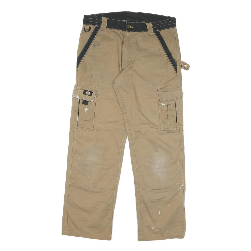 DICKIES Mens Cotton Blend Beige & Black Relaxed Straight Trousers W33 L30