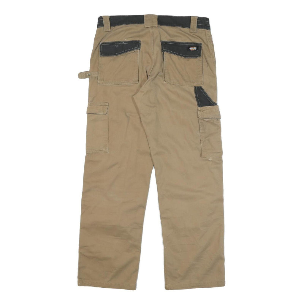 DICKIES Mens Cotton Blend Beige & Black Relaxed Straight Trousers W33 L30