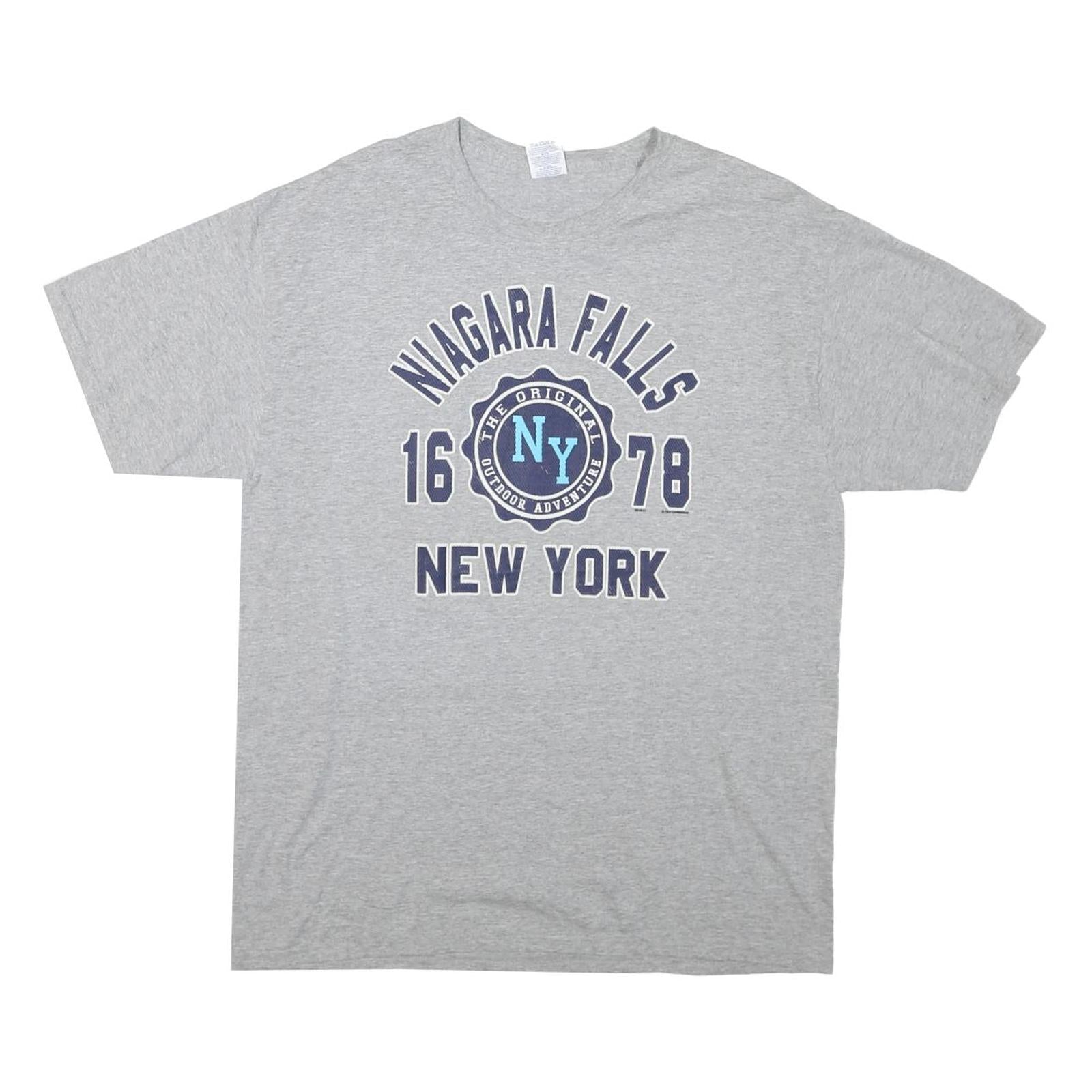JERZEES Mens Grey Niagara Falls New York Graphic T-Shirt L Short Sleeve Crew