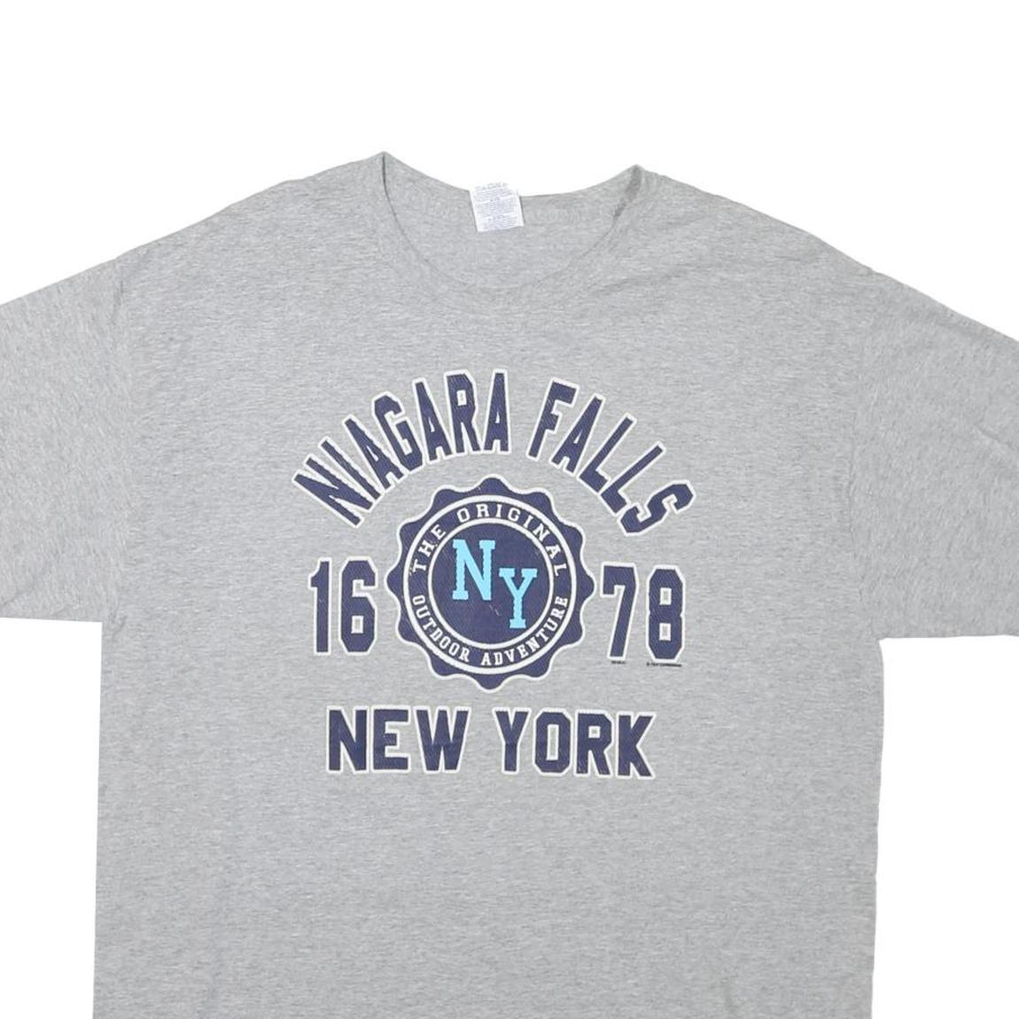 JERZEES Mens Grey Niagara Falls New York Graphic T-Shirt L Short Sleeve Crew