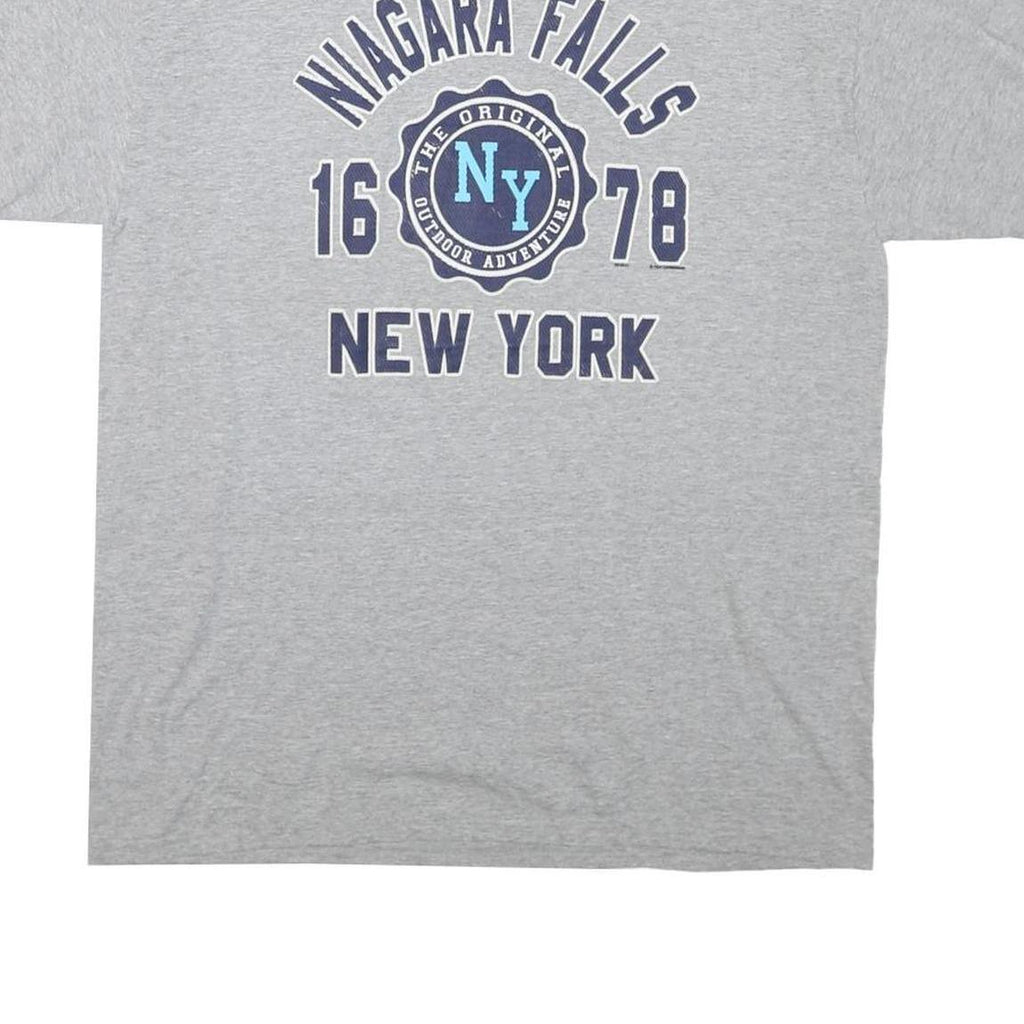 JERZEES Mens Grey Niagara Falls New York Graphic T-Shirt L Short Sleeve Crew