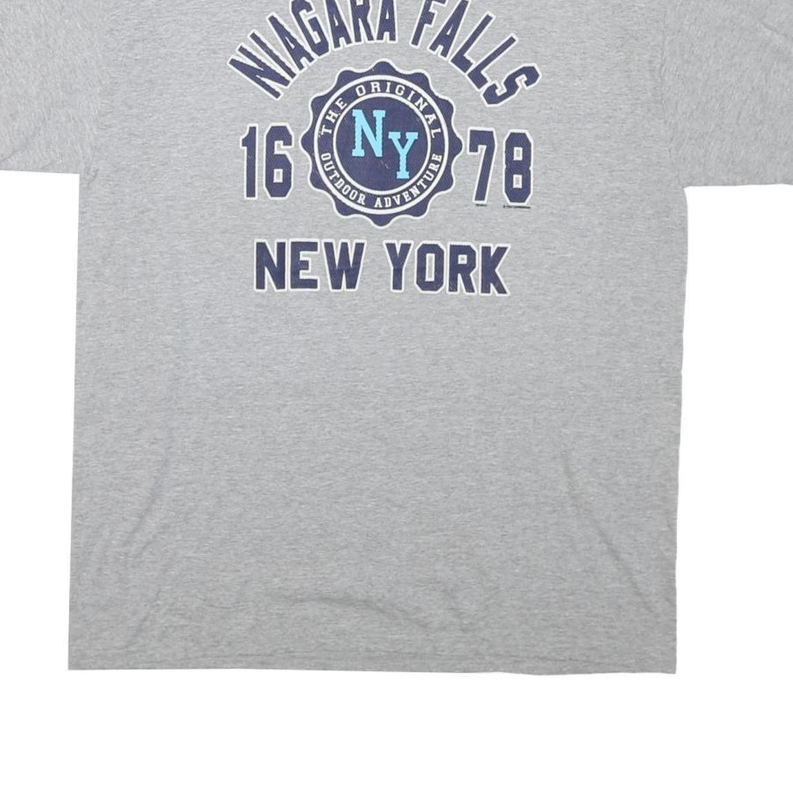 JERZEES Mens Grey Niagara Falls New York Graphic T-Shirt L Short Sleeve Crew