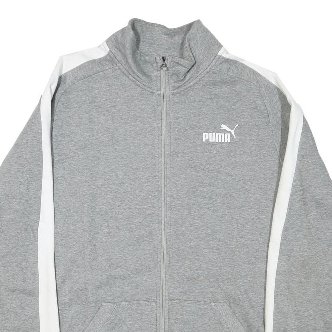 PUMA Mens Grey & White Track Jacket L Cotton Blend Plain Zip Comfort Sport