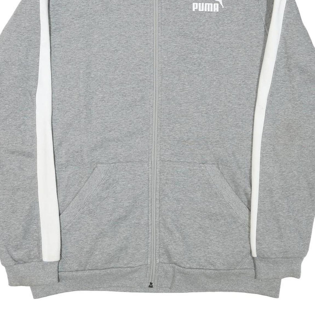 PUMA Mens Grey & White Track Jacket L Cotton Blend Plain Zip Comfort Sport