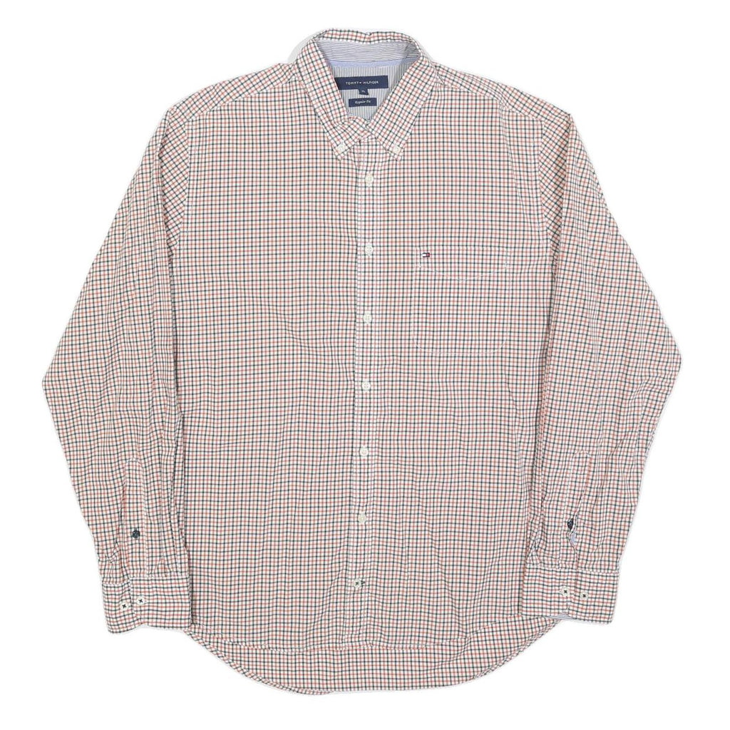 TOMMY HILFIGER Mens White & Red Checked Shirt XL Button Down Casual Cotton Blend