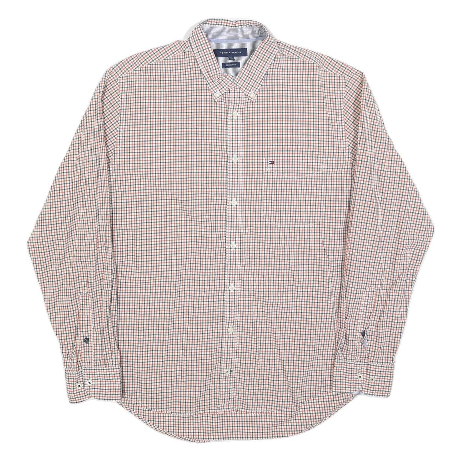 TOMMY HILFIGER Mens White & Red Checked Shirt XL Button Down Casual Cotton Blend