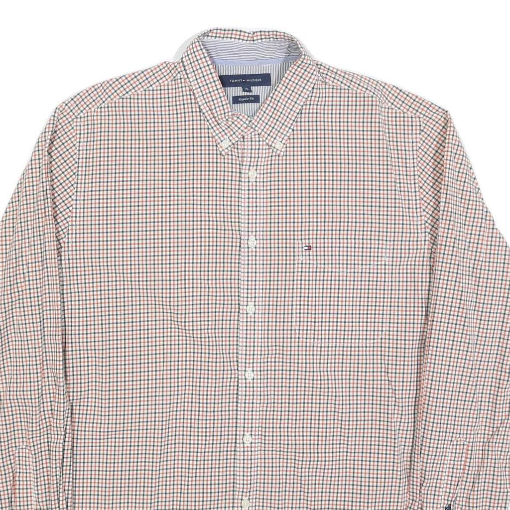 TOMMY HILFIGER Mens White & Red Checked Shirt XL Button Down Casual Cotton Blend