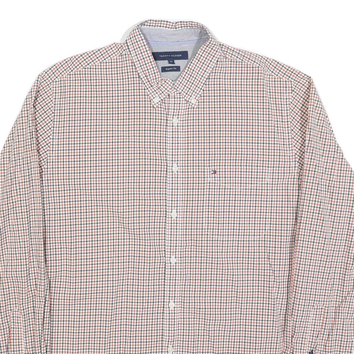 TOMMY HILFIGER Mens White & Red Checked Shirt XL Button Down Casual Cotton Blend