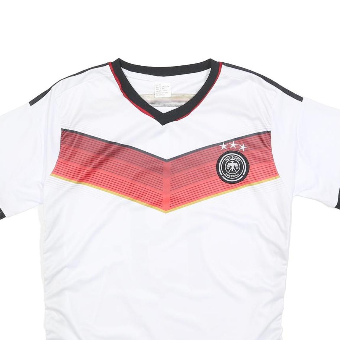 Mens 2014-15 Germany White & Black Götze Football T-Shirt S Short Sleeve V-Neck