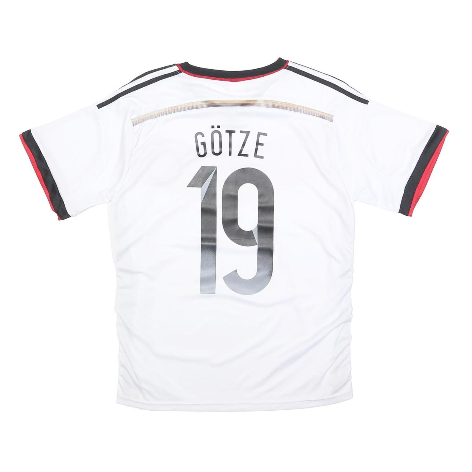 Mens 2014-15 Germany White & Black Götze Football T-Shirt S Short Sleeve V-Neck