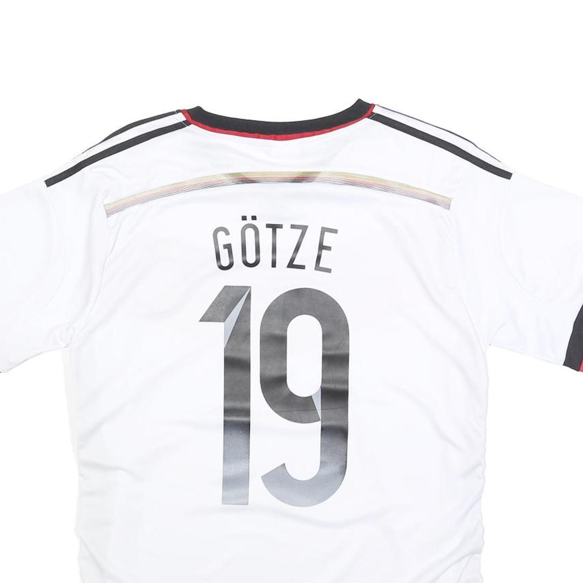 Mens 2014-15 Germany White & Black Götze Football T-Shirt S Short Sleeve V-Neck