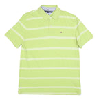 TOMMY HILFIGER Mens Green & White Striped Short Sleeve Polo Shirt XL Cotton