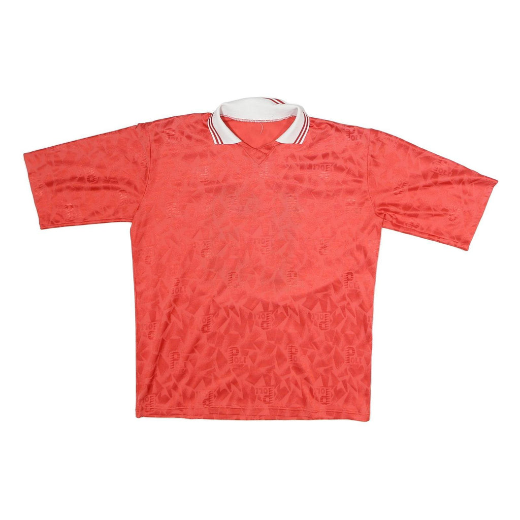 Mens Red Polyester Graphic T-Shirt L Short Sleeve V-Neck Sports Style