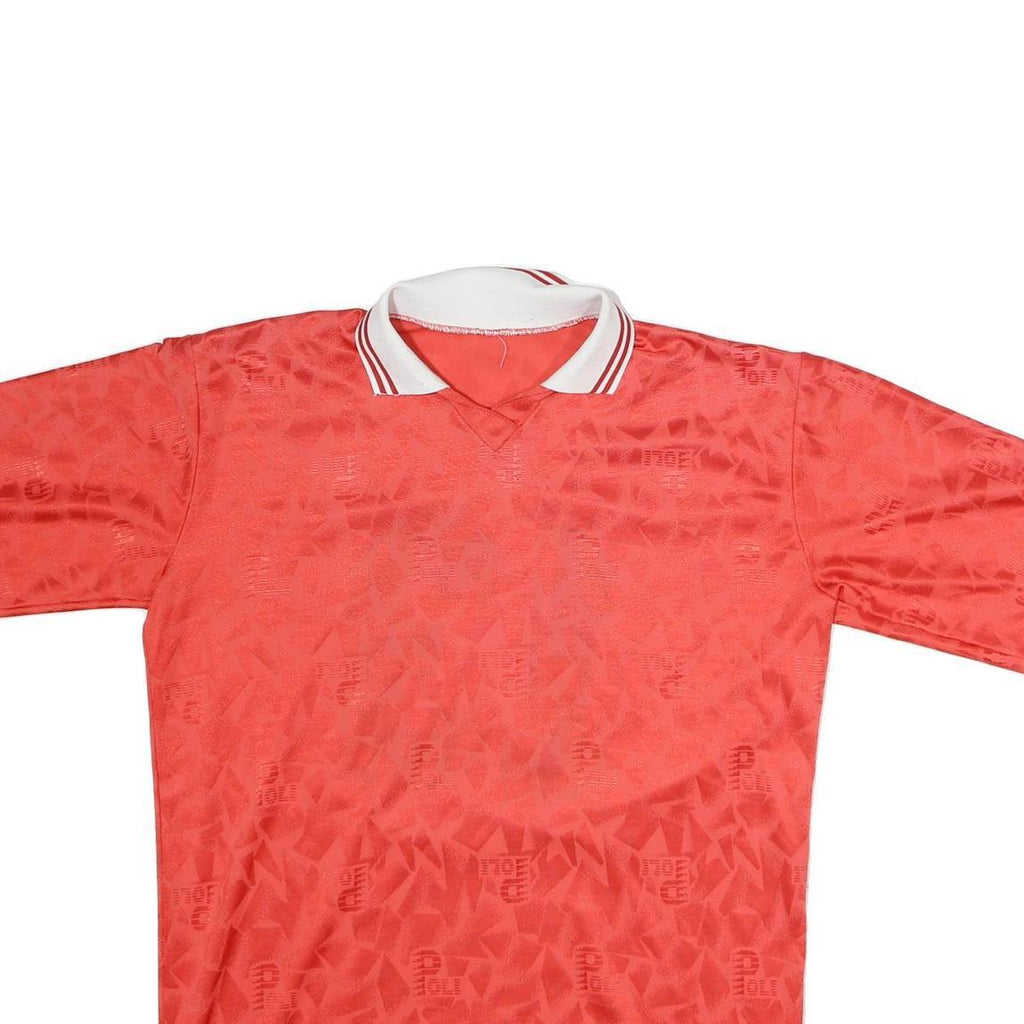Mens Red Polyester Graphic T-Shirt L Short Sleeve V-Neck Sports Style