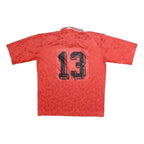 Mens Red Polyester Graphic T-Shirt L Short Sleeve V-Neck Sports Style