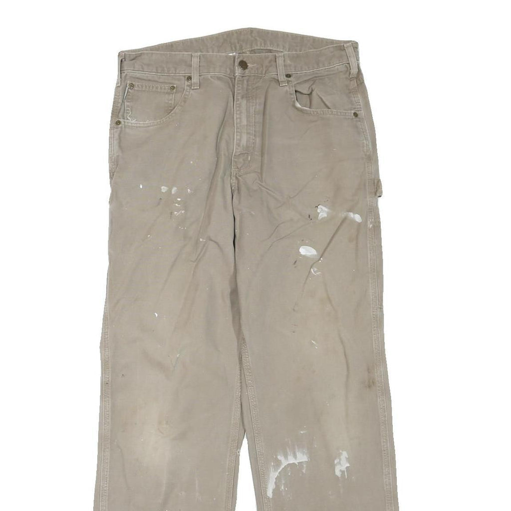 CARHARTT Mens Cotton Blend Beige Regular Straight Trousers W34 L34 Workwear