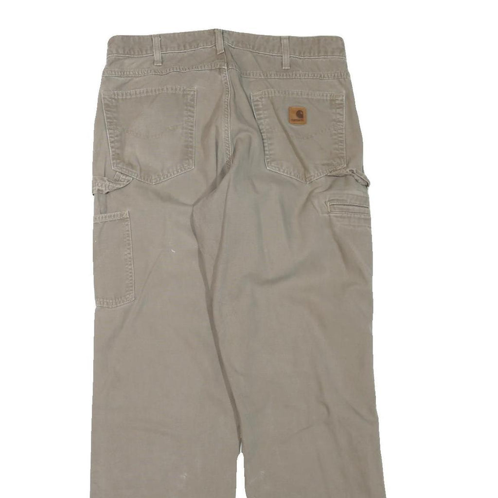 CARHARTT Mens Cotton Blend Beige Regular Straight Trousers W34 L34 Workwear