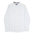 NAUTICA Mens White & Blue Striped Cotton Blend Shirt M Nautical Embroidery
