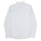 NAUTICA Mens White & Blue Striped Cotton Blend Shirt M Nautical Embroidery