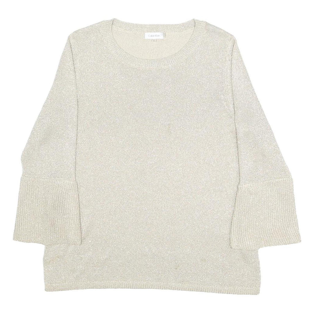 CALVIN KLEIN Womens Cream Pullover Plain Round Neck Basic Knit XL Lightweight