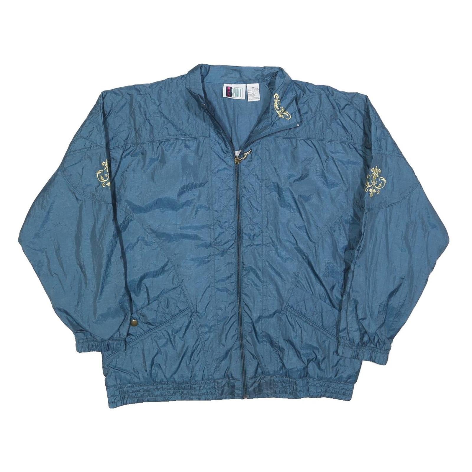 BOLD SPIRIT Womens Blue Nylon Zip Jacket M Casual Lightweight Embroidered