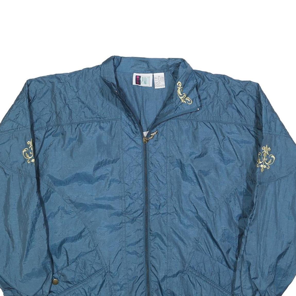 BOLD SPIRIT Womens Blue Nylon Zip Jacket M Casual Lightweight Embroidered