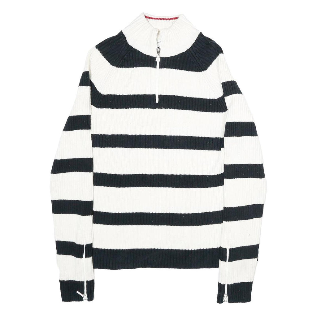 TOMMY HILFIGER Mens Black & White Striped Patterned Cotton Pullover Jumper XL
