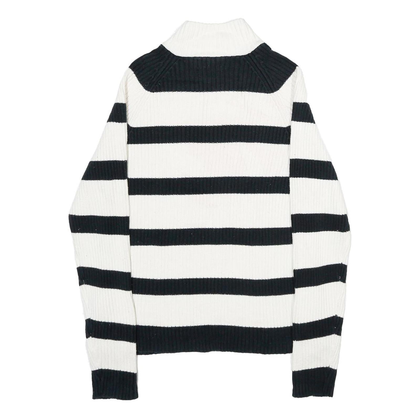 TOMMY HILFIGER Mens Black & White Striped Patterned Cotton Pullover Jumper XL