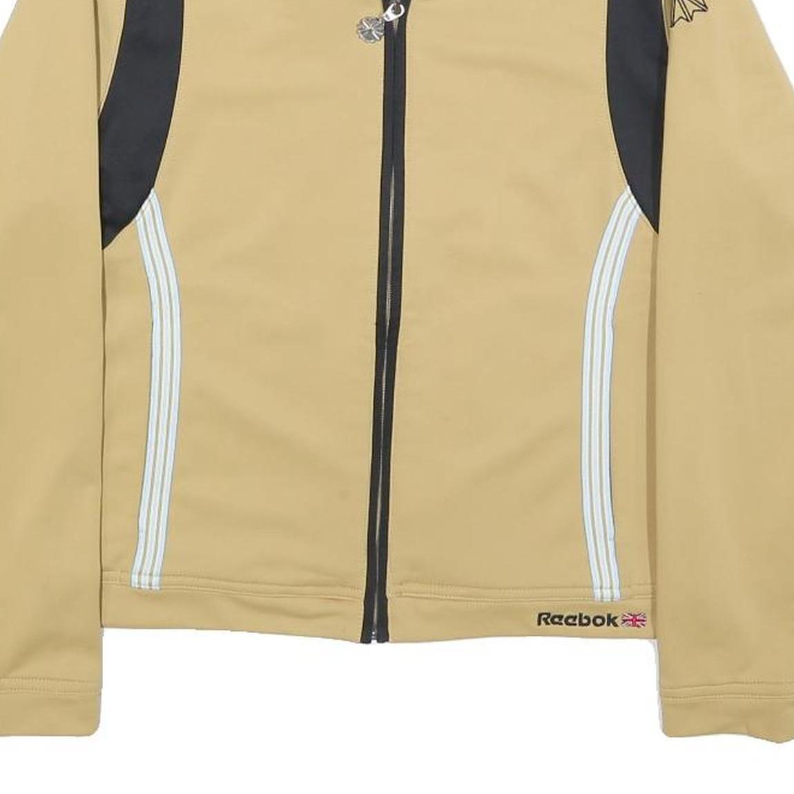 REEBOK Womens Beige & Black Zip Jacket UK 10 Polyester Sport Casual Activewear