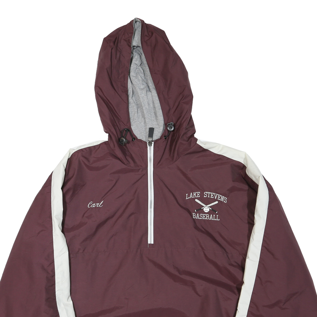 HOLLOWAY Mens Maroon & White Baseball Hoodie Jacket XL Polyester Blend
