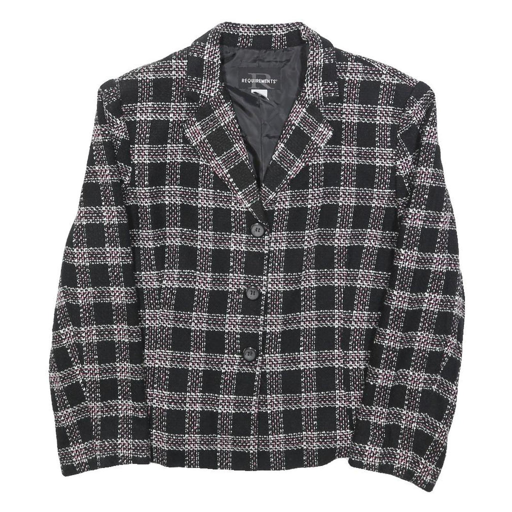 REQUIREMENTS Womens Black & Pink Check Jacket M Woven Button Closure Classic Fit
