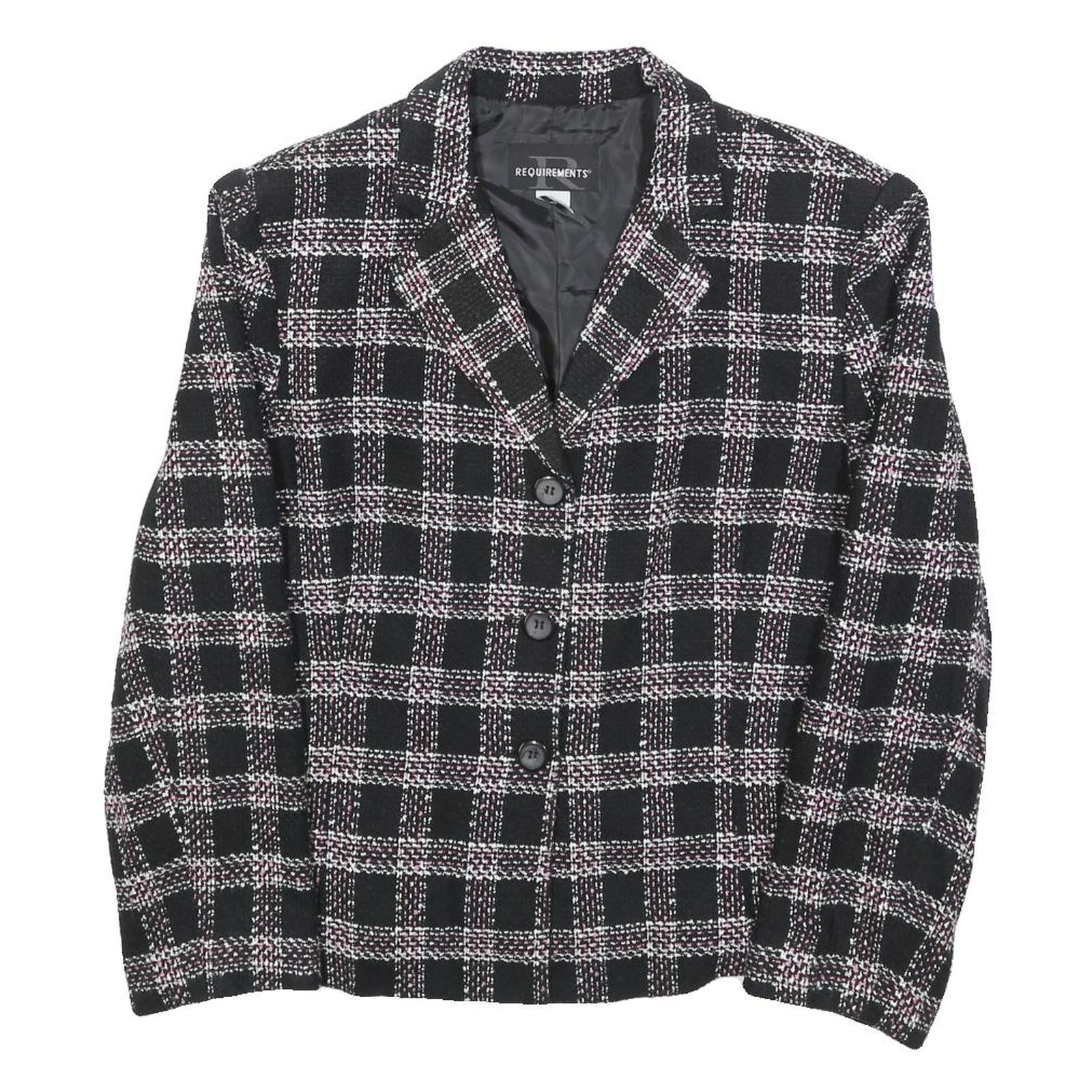 REQUIREMENTS Womens Black & Pink Check Jacket M Woven Button Closure Classic Fit