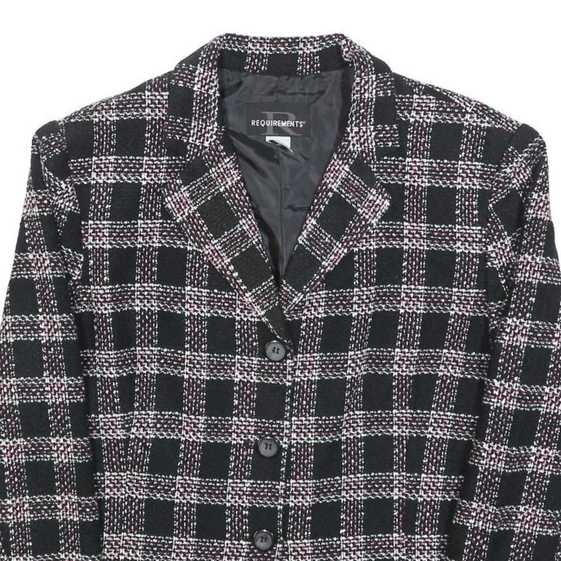 REQUIREMENTS Womens Black & Pink Check Jacket M Woven Button Closure Classic Fit