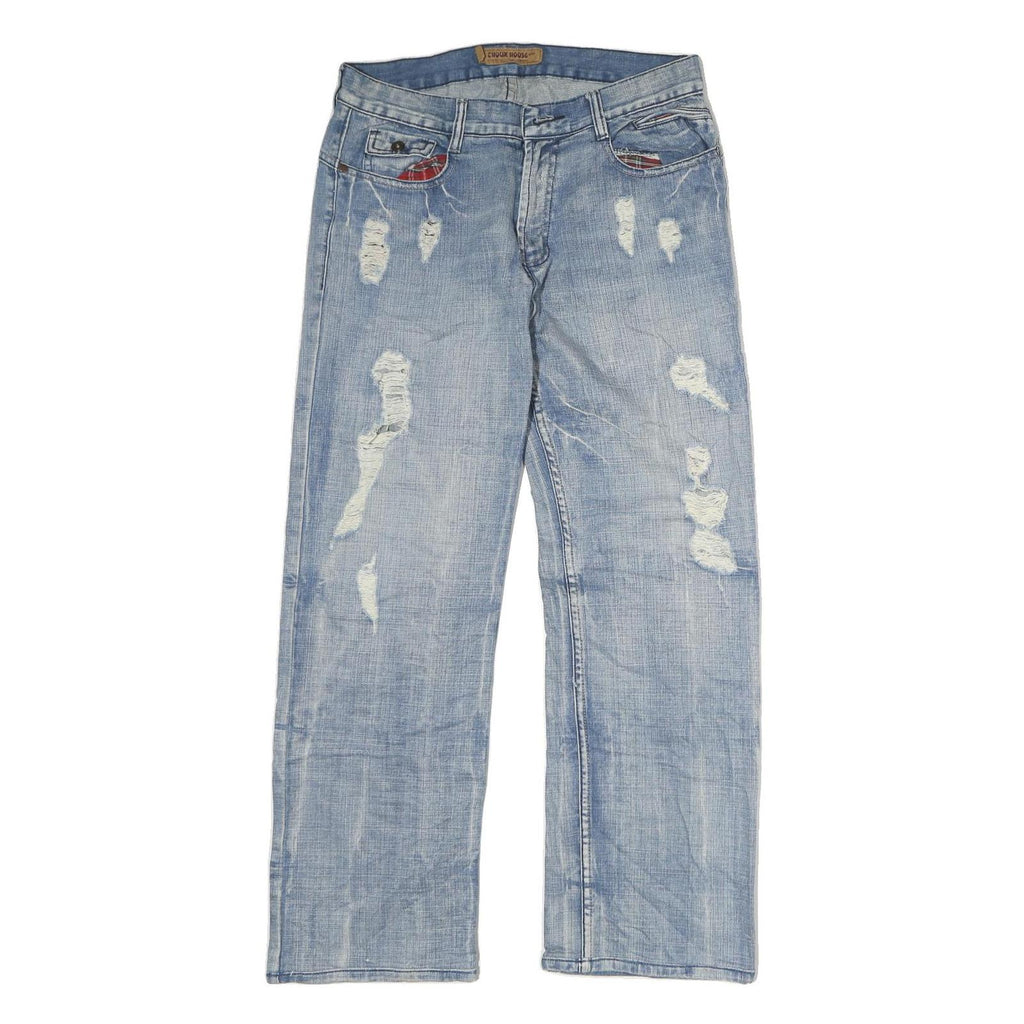 CHOUX HOUSE Mens Jeans Light Blue Regular Straight Denim Stone Wash W32 L29