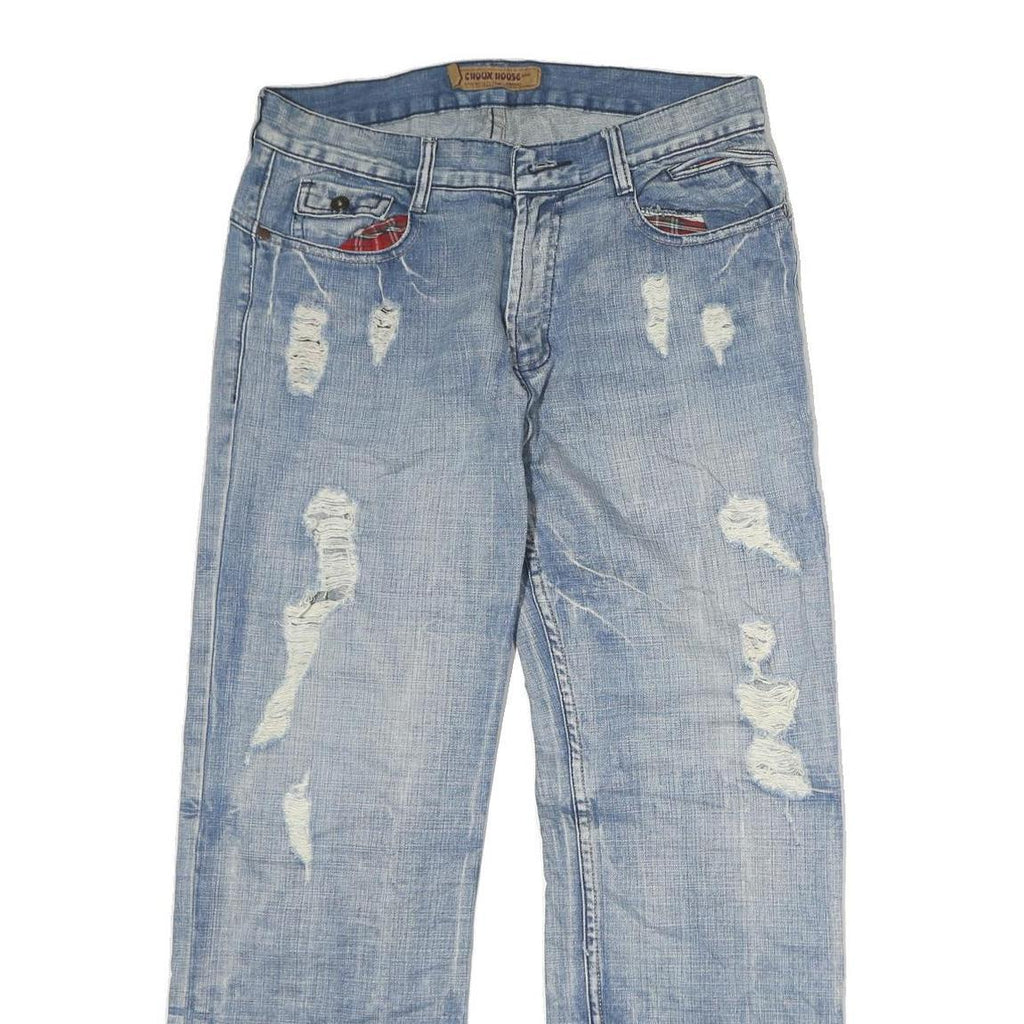 CHOUX HOUSE Mens Jeans Light Blue Regular Straight Denim Stone Wash W32 L29