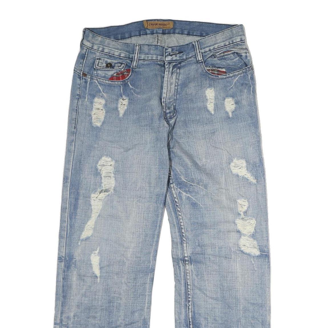 CHOUX HOUSE Mens Jeans Light Blue Regular Straight Denim Stone Wash W32 L29