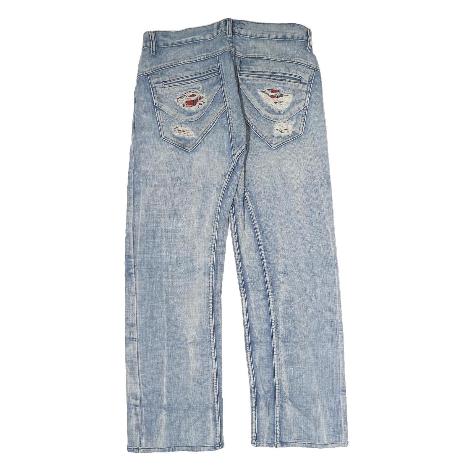 CHOUX HOUSE Mens Jeans Light Blue Regular Straight Denim Stone Wash W32 L29