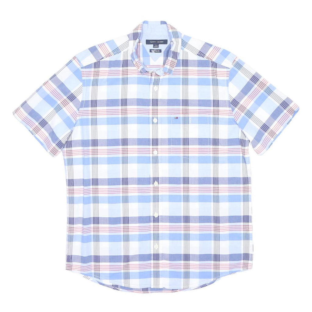 TOMMY HILFIGER Mens Blue & Red Plaid Shirt M Classic Cotton Button Down