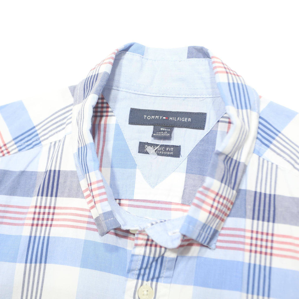 TOMMY HILFIGER Mens Blue & Red Plaid Shirt M Classic Cotton Button Down