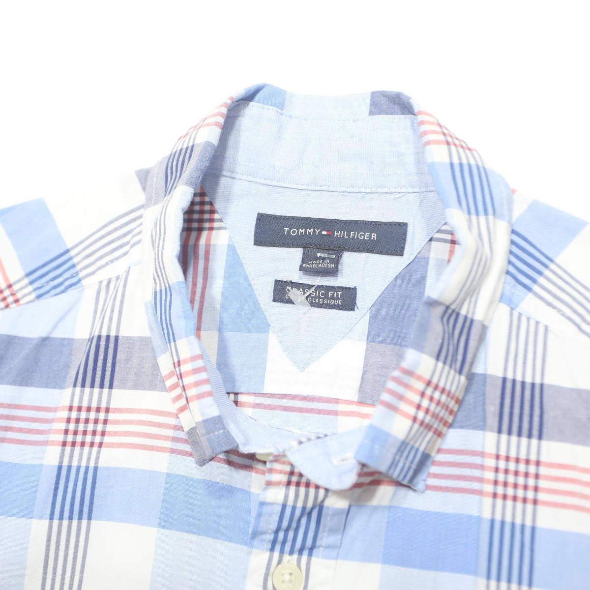 TOMMY HILFIGER Mens Blue & Red Plaid Shirt M Classic Cotton Button Down