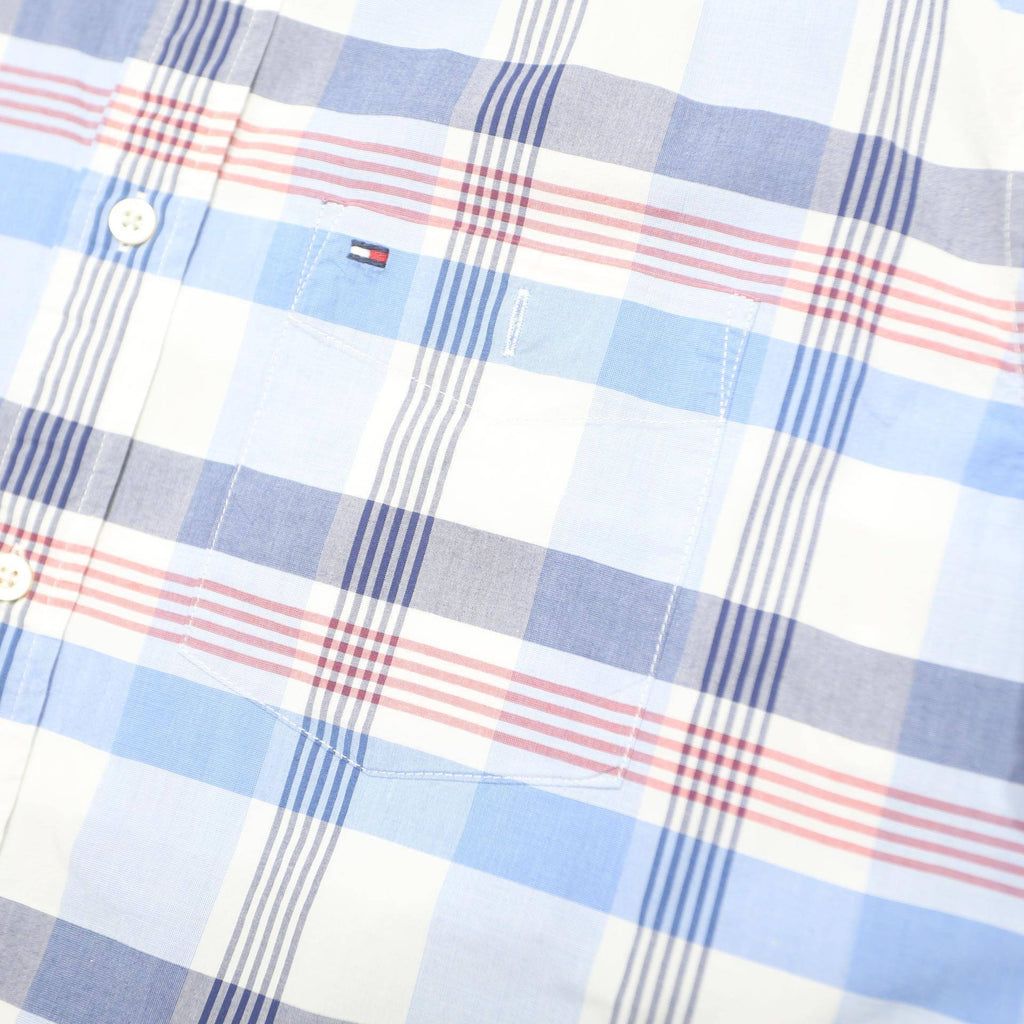TOMMY HILFIGER Mens Blue & Red Plaid Shirt M Classic Cotton Button Down