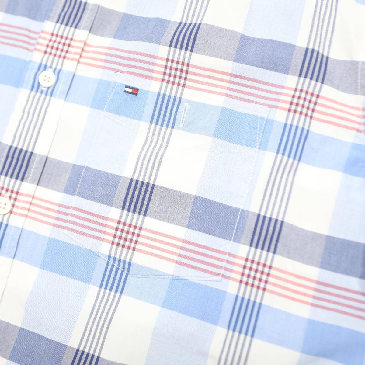 TOMMY HILFIGER Mens Blue & Red Plaid Shirt M Classic Cotton Button Down