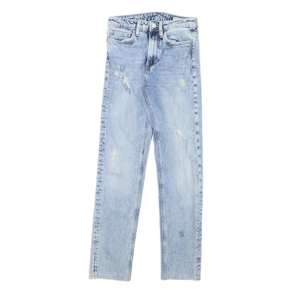 GUESS Womens Slim Light Blue Denim Slim Jeans W24 L27 Distressed Zip Closure