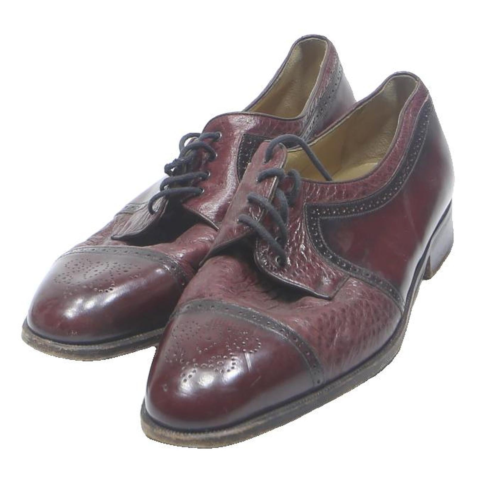 MICHEL Mens Leather Brogue Shoes Burgundy UK 8.5 Formal Dress Lace-Up