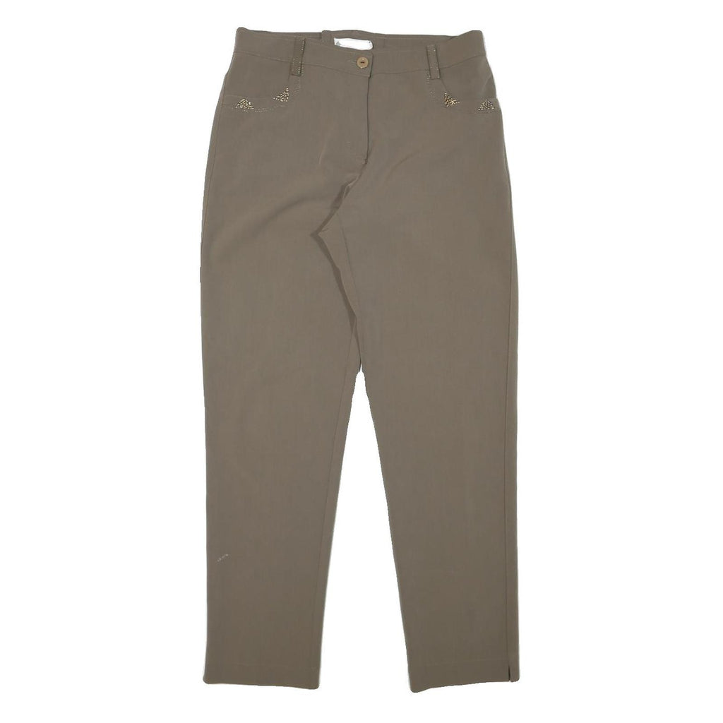 CARLA FERRONI Womens Slim Fit Beige Trousers W30 L29 Embellished Pockets Zip