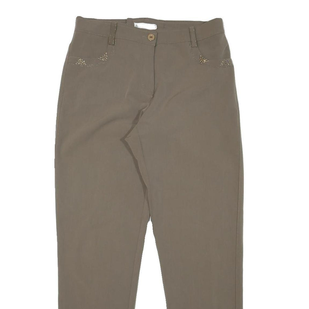 CARLA FERRONI Womens Slim Fit Beige Trousers W30 L29 Embellished Pockets Zip