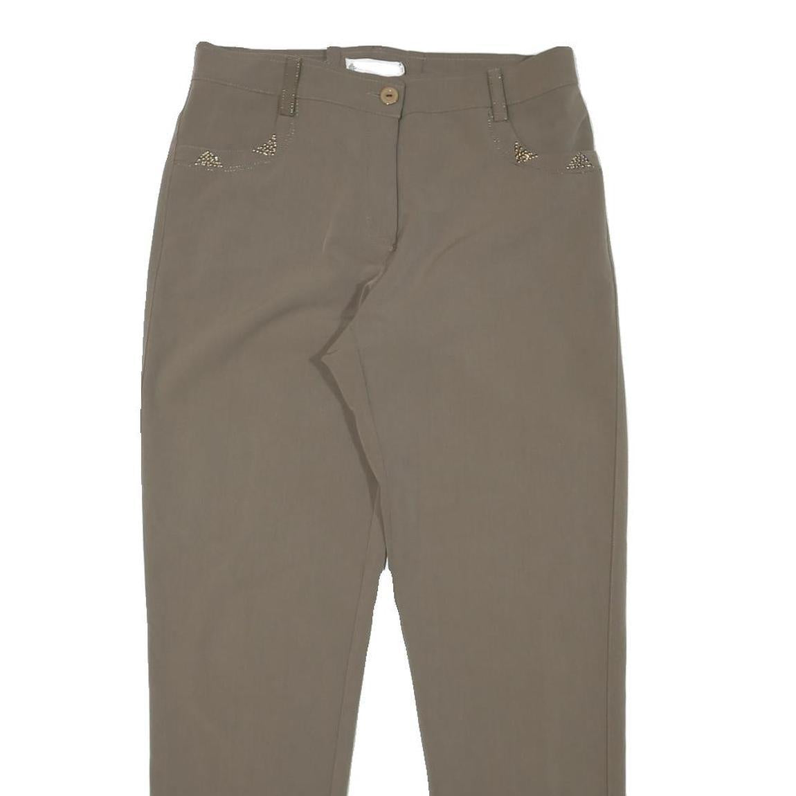 CARLA FERRONI Womens Slim Fit Beige Trousers W30 L29 Embellished Pockets Zip