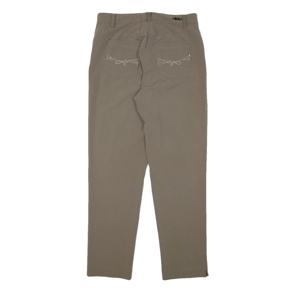 CARLA FERRONI Womens Slim Fit Beige Trousers W30 L29 Embellished Pockets Zip