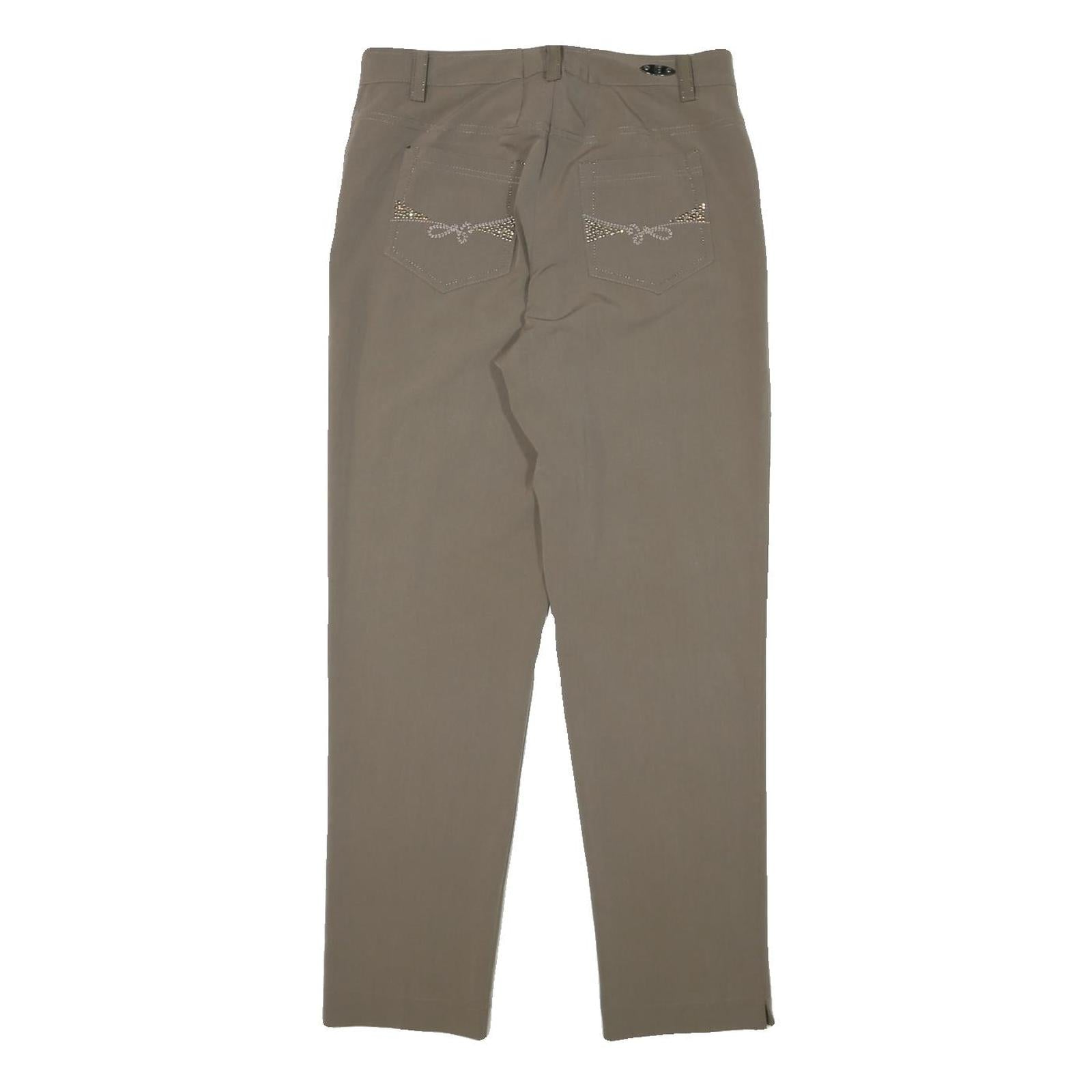 CARLA FERRONI Womens Slim Fit Beige Trousers W30 L29 Embellished Pockets Zip