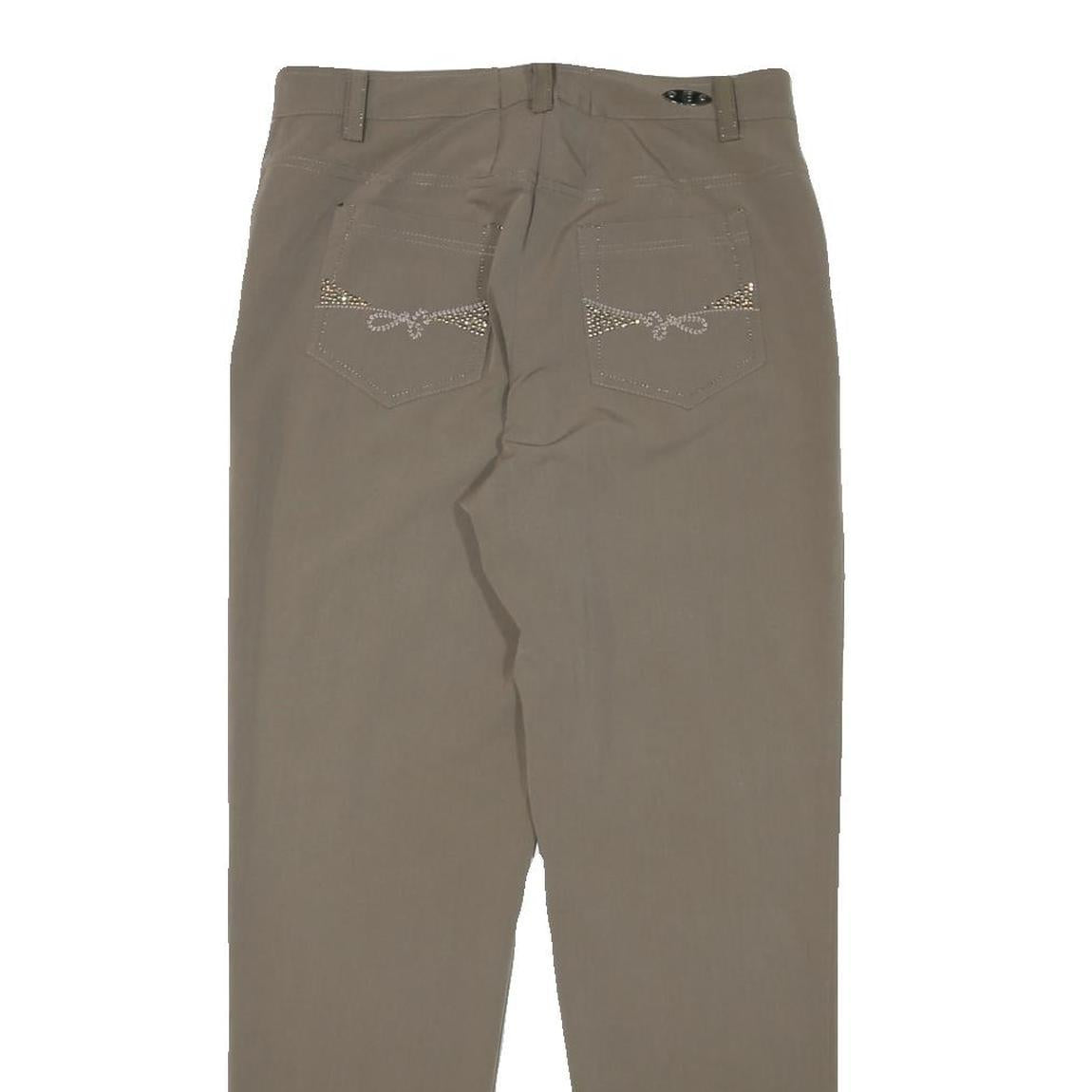 CARLA FERRONI Womens Slim Fit Beige Trousers W30 L29 Embellished Pockets Zip